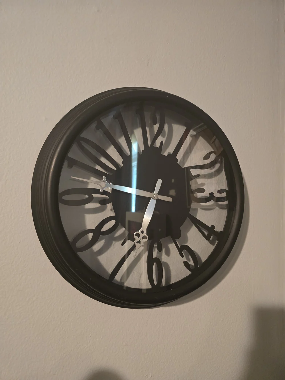 Contemporary Black Wall Clock with Silver Hands - Home Wall Decor